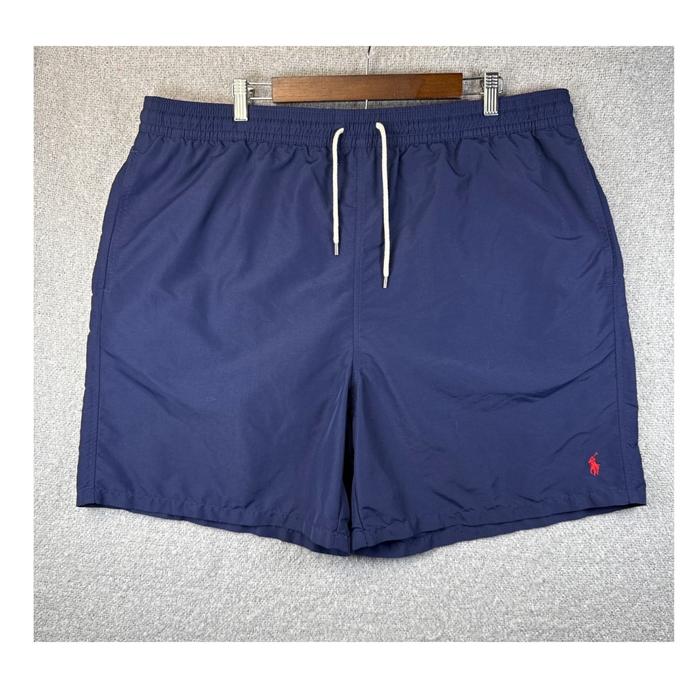 Polo Ralph Lauren Men's 2XLT Tall‎ Swim Trunks Shorts Blue Red Pony Logo Lined
